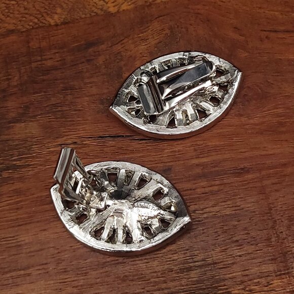 Kenneth Lane Clear Rhinestone Clip-On Earrings in Silver-Tone - Navette-Marquise - Picture 3 of 4